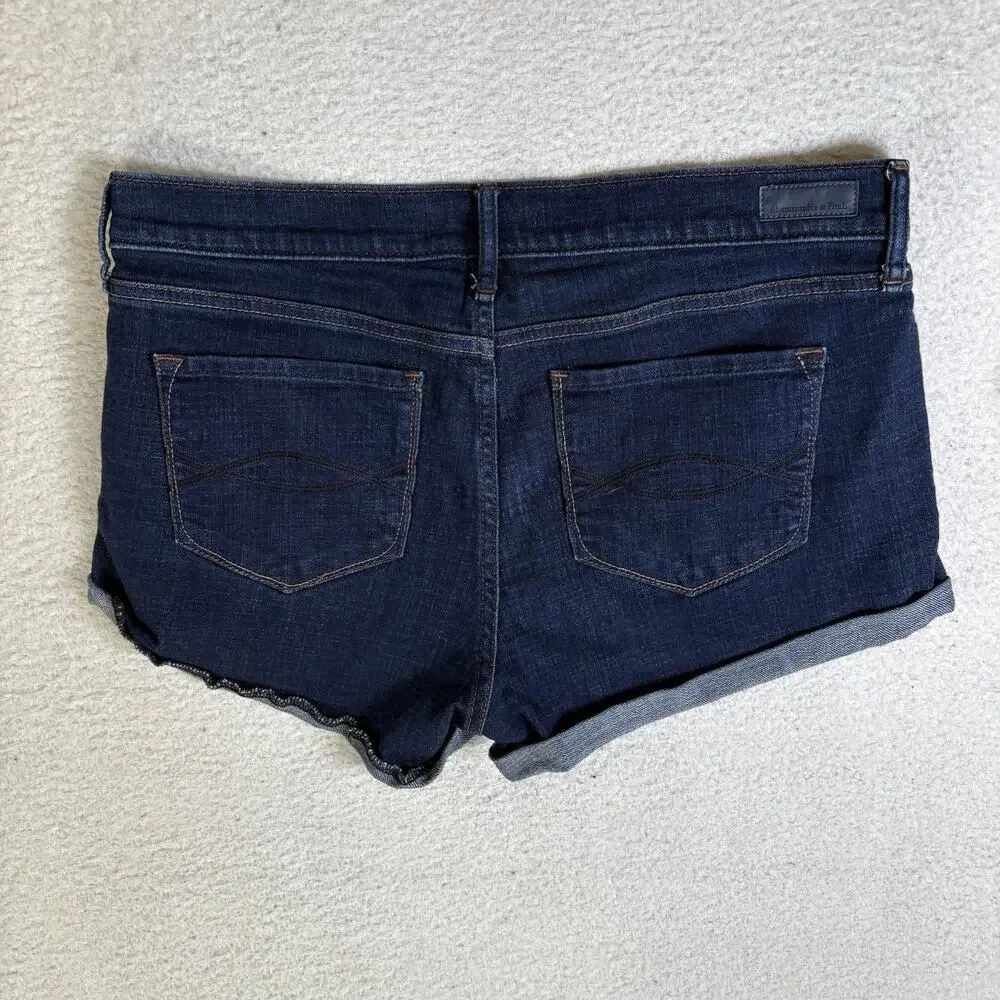 Abercrombie Fitch Denim Jean Shorts Womens 30 34” Waist Blue Dark Wash Cuffed
